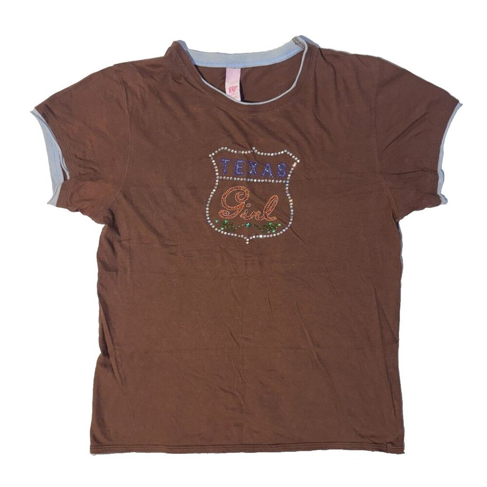 HYP Texas Girl Bling Rhinestone Y2K Ringer Tshirt Petite XL